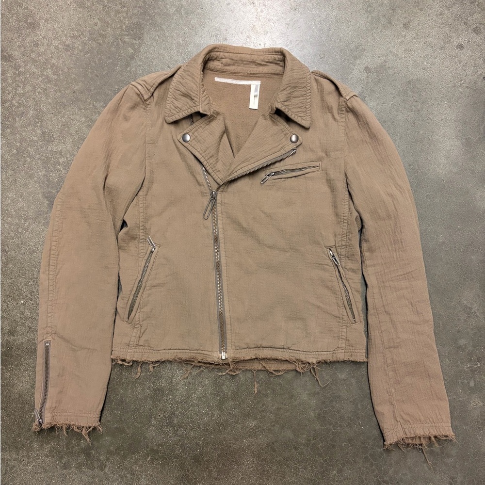 Davit Meursault Japanese Archive Brown Frayed Hem Moto Jacket